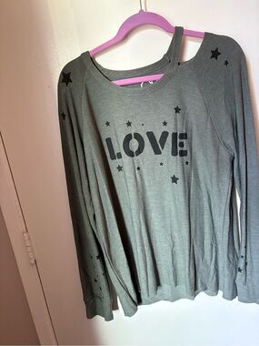 Chaser Olive Green Long Sleeve 'LOVE' Graphic Tee